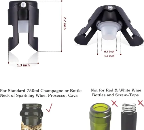 Miniatura 2 de HYZ Tapones para champán, paquete de 2, tapón de botella de vino espumoso de acero inoxidable con sello hermético de silicona pura, protector