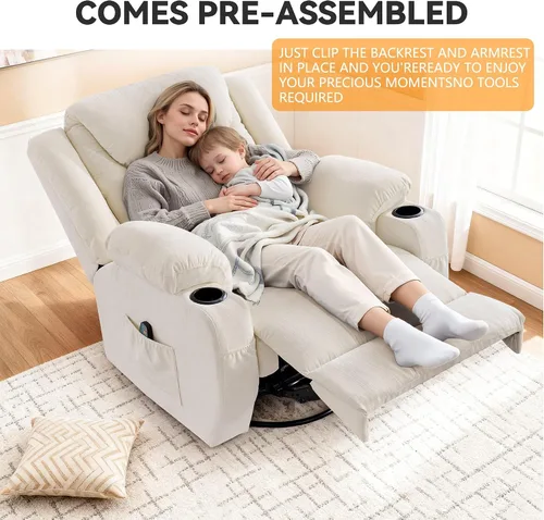 Miniatura 8 de Korser Silla reclinable de gran tamaño, reclinable giratorio de 360° para adultos, silla reclinable giratoria con calor y masaje, reclinable manual