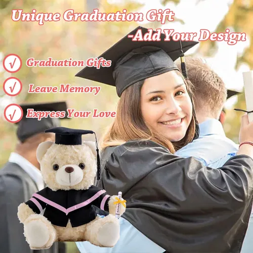 Miniatura 6 de Oso de graduación para la clase de 2026, regalos de graduación personalizados con texto, nombre o fecha, oso de peluche blanco para ella, regalos
