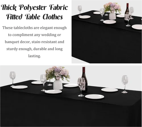 Miniatura 4 de Paquete de 2 manteles ajustables de 48 x 30 pulgadas, manteles rectangulares para mesas de 4 pies, mantel de tela de poliéster lavable para fiestas