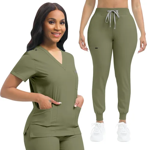 niaahinn Conjunto de uniforme médico de enfermera para mujer, camiseta con cuello en V y pantalones deportivos, uniforme médico, traje para mujer
