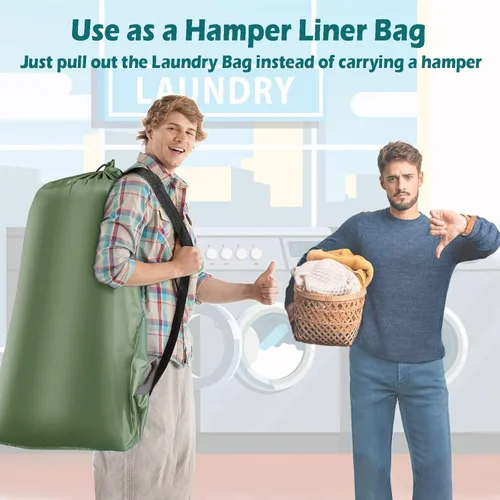 Miniatura 4 de Bolsa de lavandería resistente, paquete de 2 bolsas de lavandería de nailon XL con correas, organizador grande de ropa sucia lavable con cierre
