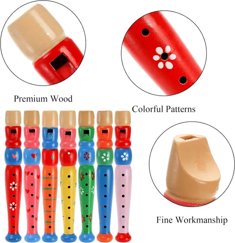 Miniatura 4 de Foraineam 7 piezas pequeñas grabadoras de madera instrumento musical flauta de madera, colorido Piccolo Woodwind música rítmica grabador