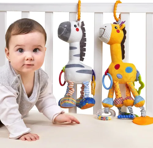 TUMAMA - Juguetes colgantes, sonajero de peluche de 16 pulgadas, juguetes de cochecito de asiento de automóvil, paquete de 2, recién nacido - 12