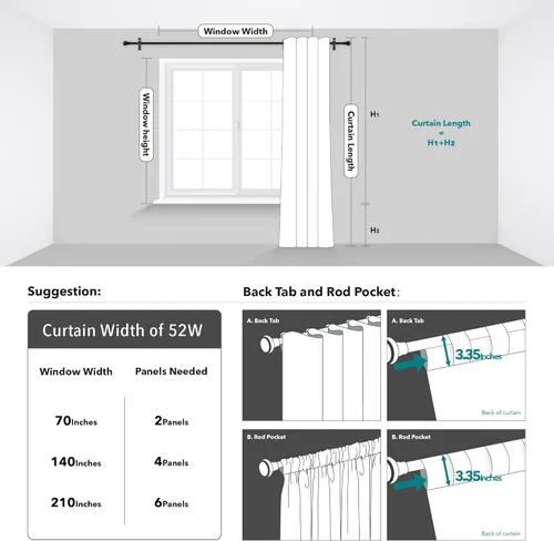 Miniatura 8 de Deconovo Cortinas opacas con pestaña trasera, cortinas opacas con aislamiento térmico, cortinas de oscurecimiento de habitación para dormitorio, 52
