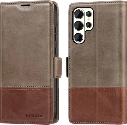 Miniatura 33 de KEZiHOME Funda para Galaxy S23 Ultra, de cuero genuino [bloqueo RFID], funda tipo cartera, ranura para tarjetas con tapa magnética y soporte