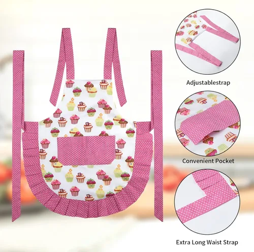 Miniatura 3 de G2PLUS Delantales para mujeres con bolsillos, 29 x 21 pulgadas lazos extra largos delantal de cupcake, delantal de damasco vintage rosa para cocina
