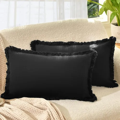 Miniatura 29 de ZWJD Juego de 2 fundas de almohada de 16 x 16 pulgadas, color beige, con flecos, de algodón, decorativas, cuadradas, para sofá, cama, sala de estar