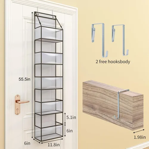 Miniatura 2 de Fixwal Organizador de Despensa Colgante Sobre la Puerta - Almacenamiento de Habitación de 5 Estantes con Bolsillos de Plástico Transparente