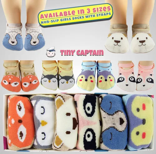 Miniatura 7 de Tiny Captain Calcetines de agarre para niñas de 1 a 3 años de edad, calcetines antideslizantes de animales de 1 a 3 años, set de regalo para niñas