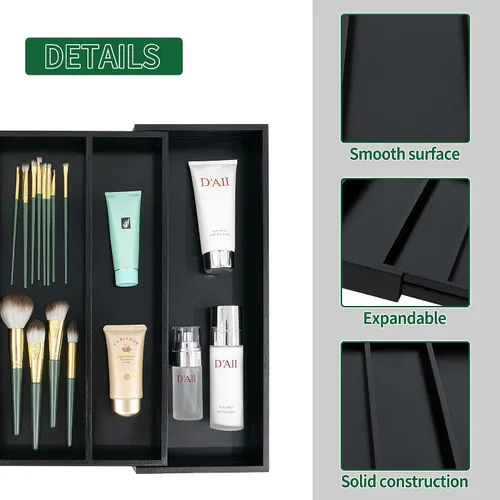 Miniatura 5 de Utoplike Organizador de cajones de cubiertos de bambú, organizador de cajones de utensilios de cocina expandibles, separadores de bandeja de Negro