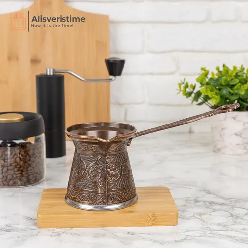 Miniatura 3 de Alisveristime Auténtica cafetera turca, hecha a mano Cezve/Ibrik, 3.57 pulgadas de ancho, 3.57 pulgadas de alto, 16.90 onzas ¡Mejora tu experiencia