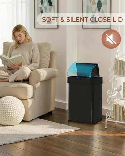 Miniatura 8 de TLSUNNY Cubo de basura automático sin contacto con sensor de movimiento de 13.2 galones, contenedor inteligente de acero inoxidable cepillado