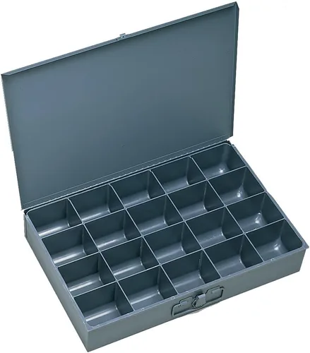 Durham 111-95-IND Caja gris de acero laminado en frío individual grande con 20 compartimentos, 18 pulgadas de ancho x 3 pulgadas de altura x 12