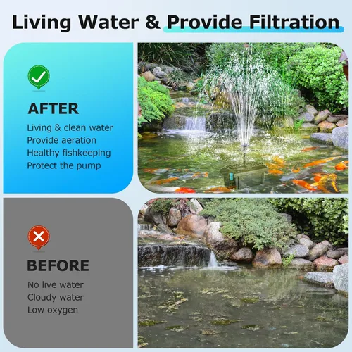 Miniatura 8 de POPOSOAP Pond Filter with 12W Solar Fountain Pump, Solar Pond Filter with 160GPH Pump & Fountain Kit, Outdoor Filter Box with 6.6FT PVC Tubing