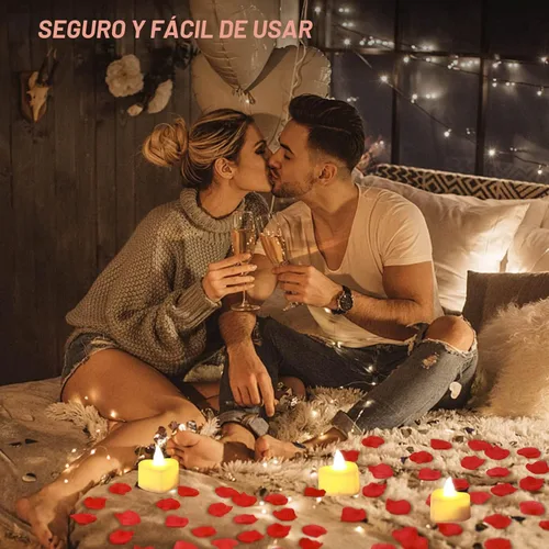 Miniatura 7 de cridoz 2000 piezas de pétalos de rosa artificiales con 24 velas LED de té, juego de decoraciones románticas para noches especiales, día de San