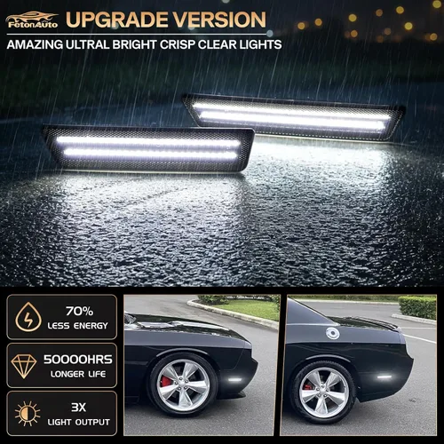 Miniatura 2 de Luces LED blancas de marcador lateral para Dodge Challenger 2008 2009 2010 2011 2012 2013 2014 luces reflectoras de señal de parachoques delantero