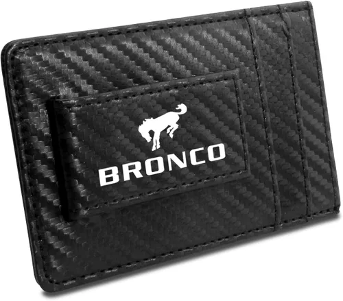 Miniatura 2 de iPick Image Ford Bronco - Cartera de piel de fibra de carbono negra con bloqueo RFID, funda para tarjetas, 4-3/8" x 2-3/4", Negro