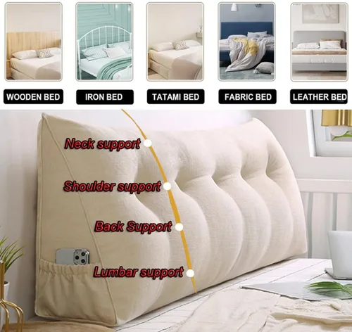 Miniatura 6 de Almohada triangular para cabecero, almohada de cuña grande para respaldo de lectura para sofá cama, cojín triangular con bolsillo y funda extraíble