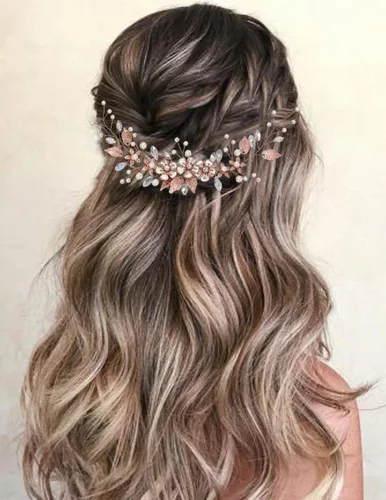 Miniatura 9 de GORAIS Accesorio para el cabello de novia para boda, diseño de flores de vid y diamantes de imitación, accesorio para el cabello para mujer