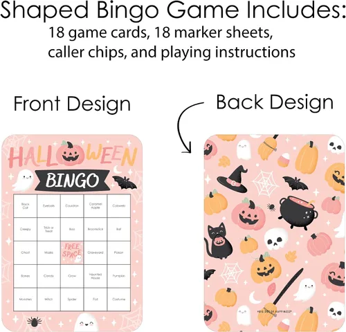 Miniatura 3 de Big Dot of Happiness Pastel Halloween - Tarjetas de bingo y marcadores - Juego de bingo de fiesta de calabaza rosa - Juego de 18