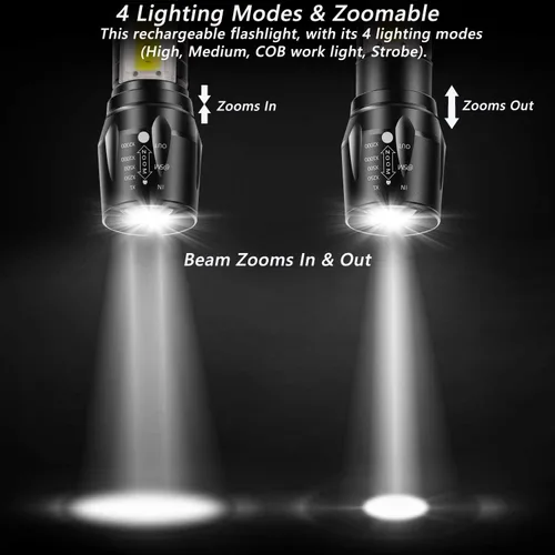 Miniatura 4 de CLEZGO - Linternas recargables de alto lumens LED, mini linterna recargable USB para el hogar, 3 modos de enfoque ajustable, linterna portátil