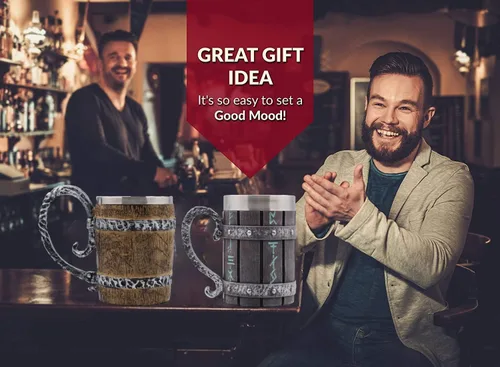 Miniatura 5 de Jarra de barril de madera Stein Tankard, Taza de acero inoxidable con asa, decoración nórdica vikinga mitológica poética gótica para fiestas
