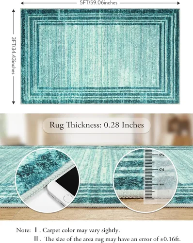 Miniatura 45 de Alfombra de pasillo moderna abstracta Lahome, alfombra lavable turquesa de 2 x 6 pulgadas para entrada, alfombra antideslizante de bajo pelo