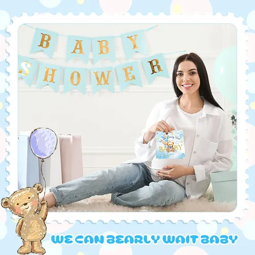 Miniatura 6 de Crtiin 100 servilletas de baby shower con texto en inglés «We Can Bearly Wait», decoraciones de baby shower para niños, servilletas de regalo