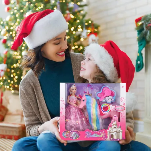 Miniatura 4 de BETTINA Juego de muñecas de princesa unicornio con luz mágica, juguetes de unicornio para niñas, juguete de caballo con melena y cola, juguetes