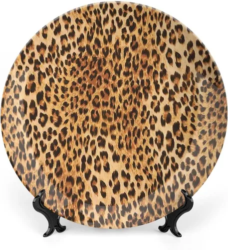 XISUNYA Plato decorativo de 6 pulgadas, placa de cerámica con estampado de animales, diseño de piel de leopardo de animales salvajes, placa de