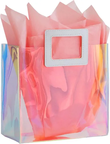 Bolsa de Regalo Holográfica Grande con Papel de Seda Reutilizable Bolsa de Regalo de Cumpleaños para Mujeres Niñas Iridiscente Despedida de Soltera