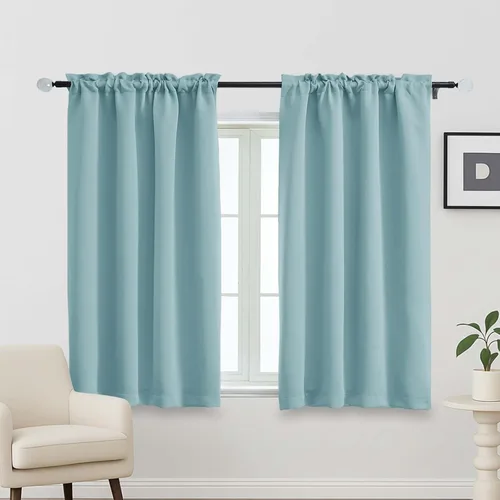 Miniatura 42 de OVZME Cortinas opacas turquesa para tratamiento de ventanas pequeñas, cortinas cortas con bloqueo de luz para ventana de cocina sobre el fregadero