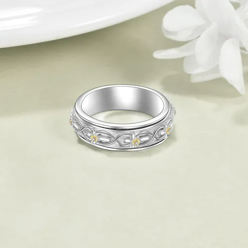 Miniatura 10 de POPLYKE Anillos giratorios giratorios de plata de ley para aliviar el estrés para mujeres