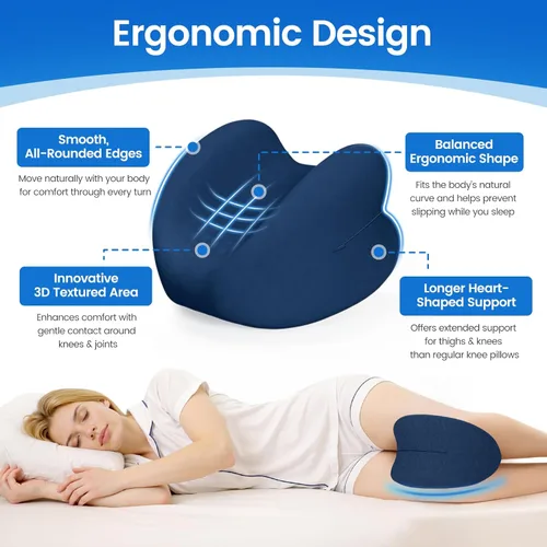 Miniatura 3 de Almohada de rodilla para dormir de lado, almohada de espuma viscoelástica de alta densidad para dormir de lado, diseño en forma de corazón para Azul