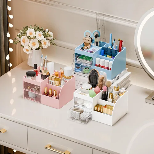Miniatura 2 de Organizador de maquillaje con 2 cajones, organizadores de maquillaje para encimera de tocador y baño, organización de maquillaje y almacenamiento