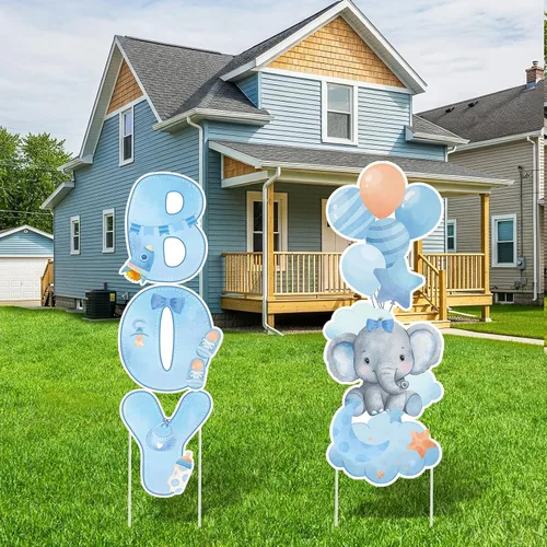 Miniatura 8 de 2 juegos de letreros de plástico para baby shower con estacas, decoraciones al aire libre para revelación de género, azul y rosa, letrero de patio