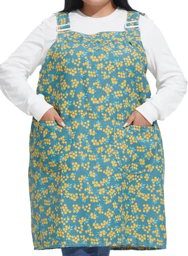 Miniatura 7 de Delantales sin lazos para mujer, talla grande, con bolsillos, de algodón, lino, para hornear, cocina, cocina