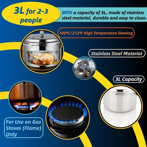 Miniatura 4 de VINGVO Olla a presión de acero inoxidable 3L, rendimiento confiable, exquisita mano de obra, olla a presión de acero inoxidable de grado alimenticio