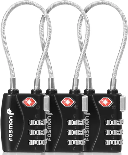 Fosmon Cerraduras de cable aprobadas por la TSA para equipaje, maleta, cerraduras de caja de pistola con botón de liberación a presión, cerraduras