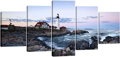 Miniatura 11 de Wieco Art Portland Lighthouse - Lienzo decorativo para pared, diseño de paisaje marino, puesta de sol, playa, paisaje, pinturas para sala de estar