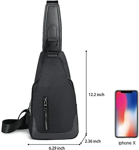 Miniatura 3 de Aucuu Mochila bandolera con puerto de carga USB, bolsa de pecho cruzada para hombres, senderismo, ciclismo, viajes, color negro, Negro -, Mochila