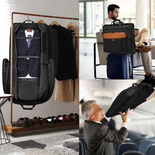 Miniatura 7 de Bolsa de ropa para viajes, bolsa grande de traje para hombre, hasta 3 trajes, bolsas de ropa para viajes de negocios, maleta colgante 2 en 1