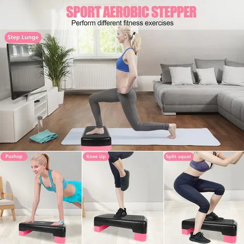Miniatura 8 de Height-Adjustable 4"-6" Step Aerobics Platform Fitness Equipment Stepper Trainer Exercise Step Platform with 2 Riser