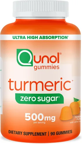 Qunol Gomitas de cúrcuma sin azúcar, gomitas con 500 mg de curcumina de cúrcuma, suplemento de apoyo para las articulaciones, curcumina de cúrcuma