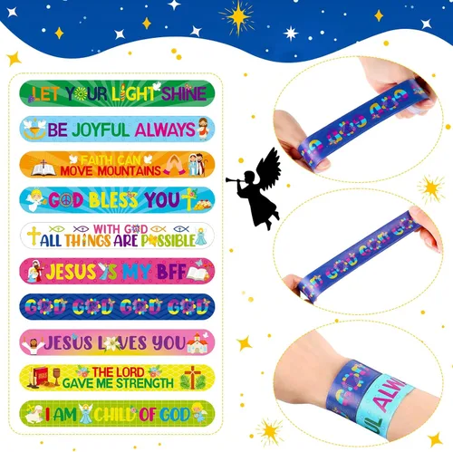 Miniatura 4 de Frienda 40 pulseras cristianas religiosas con versículos bíblicos para VBS Jesús Love You, pulseras inspiradoras motivacionales de natividad