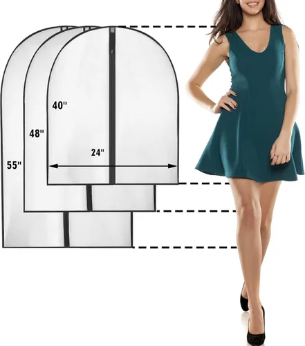 Miniatura 8 de Bolsas de ropa de 50 pulgadas para colgar ropa, fundas transparentes a prueba de trajes con refuerzos de 4 pulgadas para almacenamiento en armario