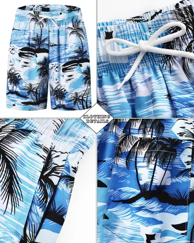Miniatura 124 de TUNEVUSE Conjunto de camisas y pantalones cortos hawaianos para hombre, 2 piezas, trajes de playa con estampado de flores, traje tropical de verano