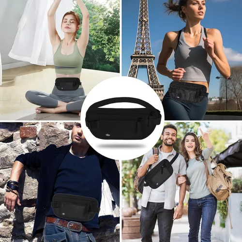 Miniatura 6 de Cinturón de dinero para viajes Mujeres Hombres Oculto Rfid Pasaporte titular para viajes (negro)