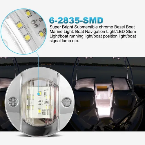 Miniatura 2 de Partsam 4 unids 3 pulgadas redondo blanco LED marino barco luces popa ancla cubierta luz de cortesía para pontón pesca barco kayak velero IP67